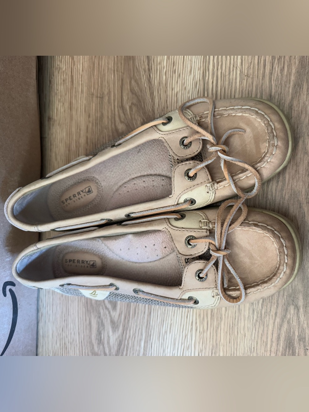 Sperry Women’s Light Tan Moccasin Boat Shoes with Lace Tie